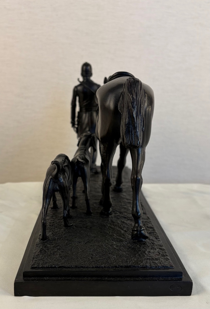 Bronze Conrad Return From The Hunt: Huntsman, Horse And 2 Dogs -photo-3