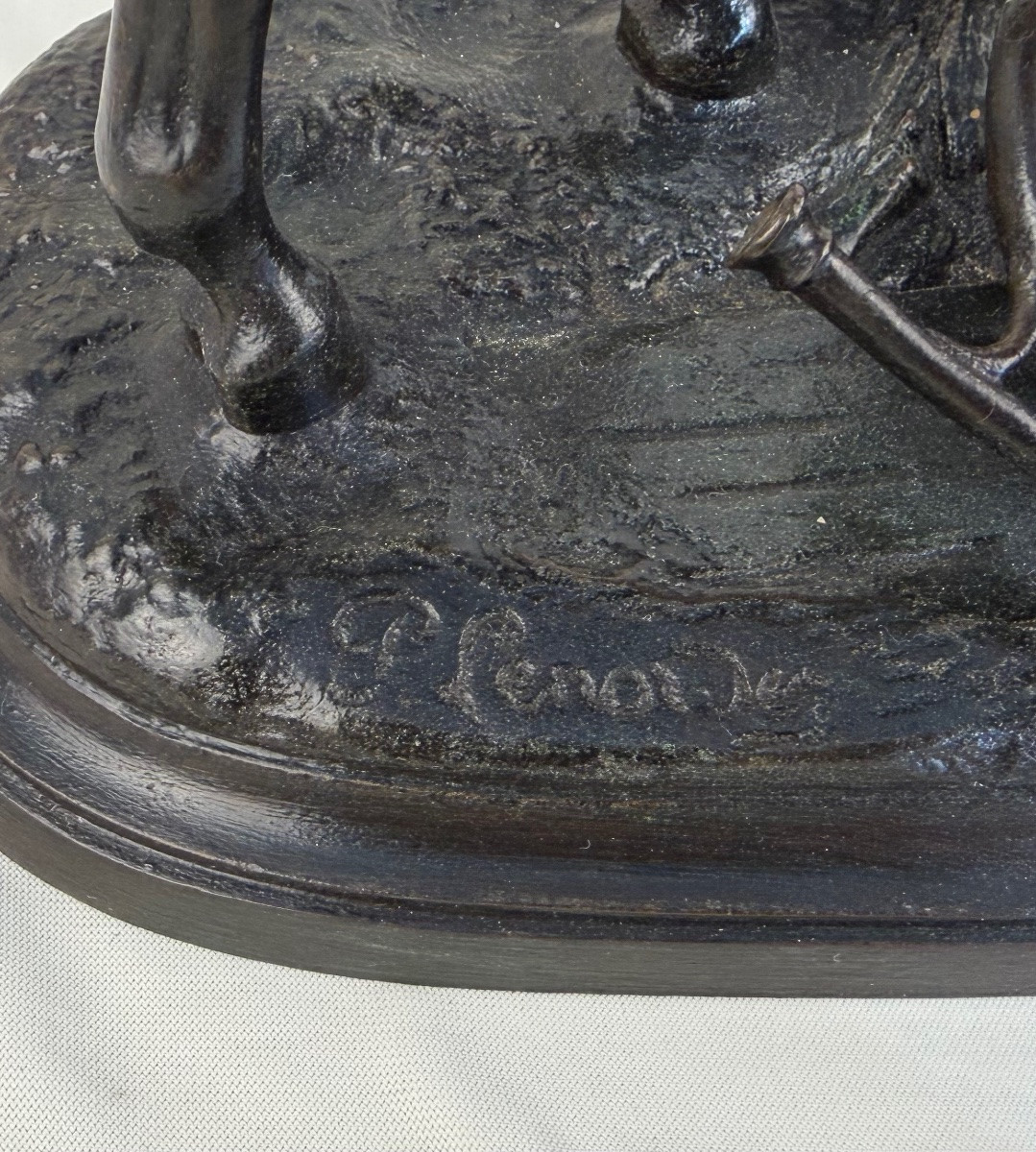 Bronze Lenordez Horse Dog Hunting Trophy -photo-3