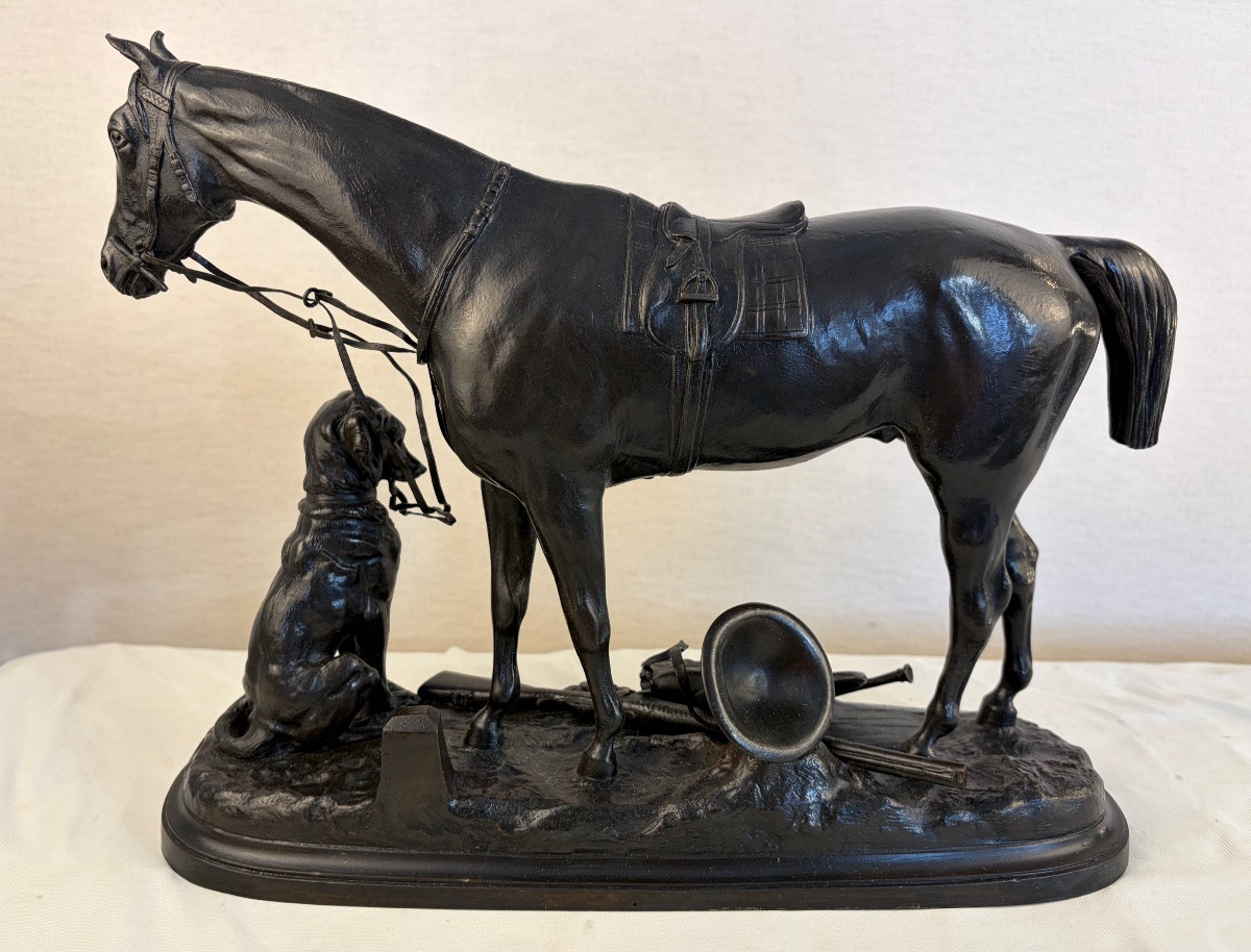 Bronze Lenordez Horse Dog Hunting Trophy -photo-4