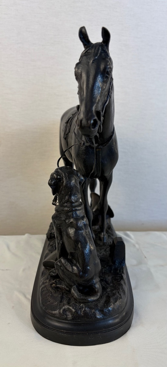 Bronze Lenordez Horse Dog Hunting Trophy -photo-2