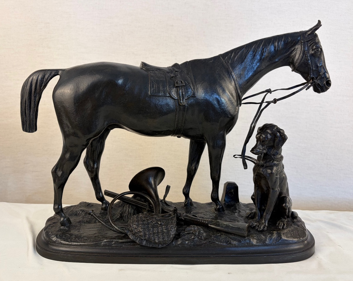 Bronze Lenordez Horse Dog Hunting Trophy 