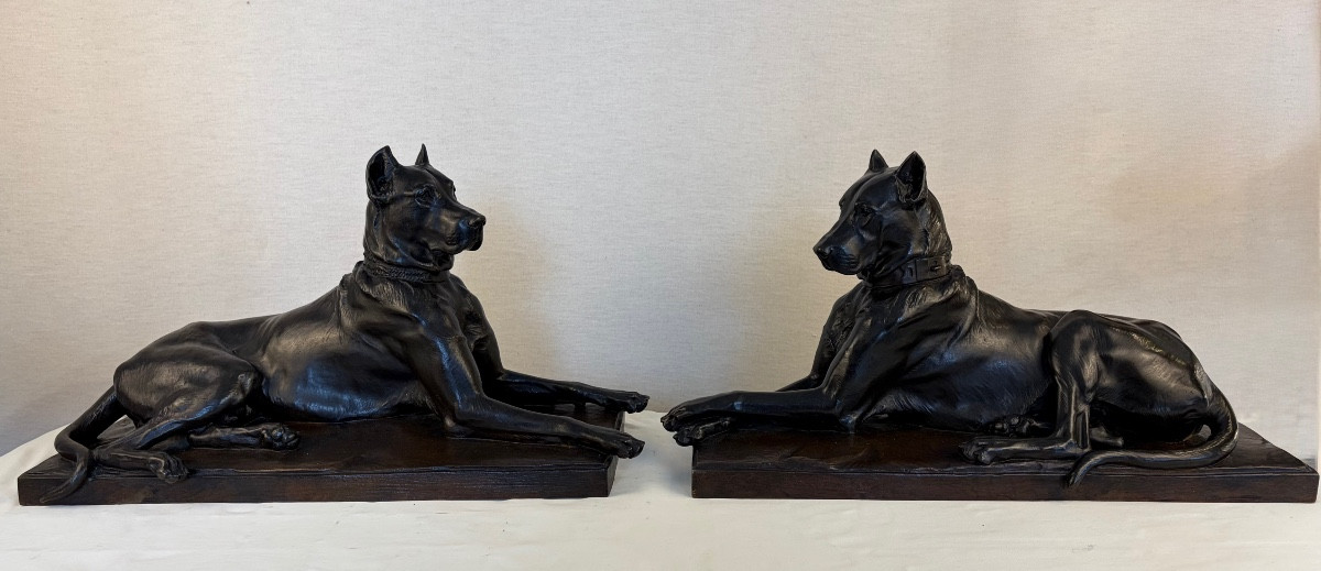 Bronze Gardet Paire Dogue Allemand Siot