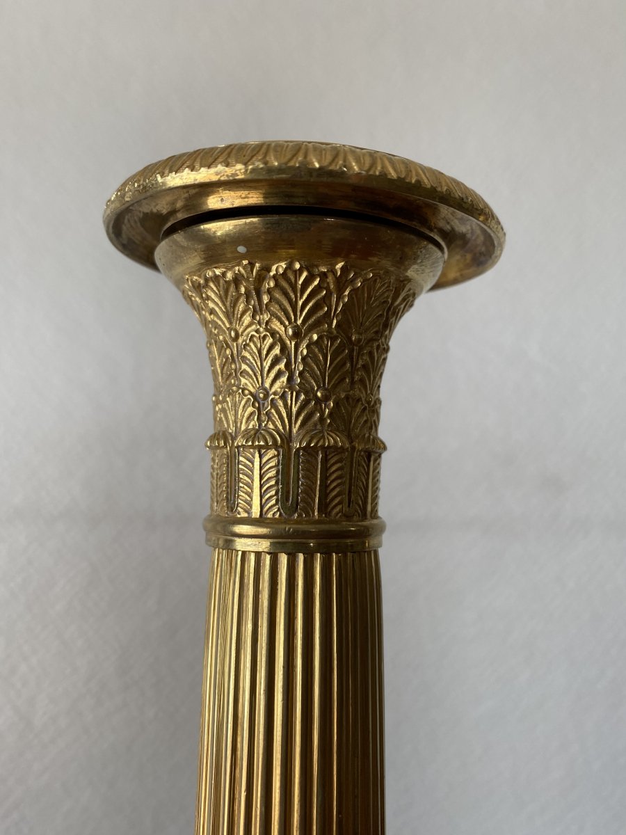 Paire de Flambeaux Bougeoirs Bronze  Doré Empire -photo-4