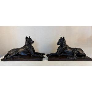 Bronze Gardet Paire Dogue Allemand Siot
