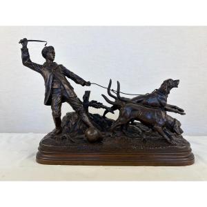 Bronze Dubucand Piqueur et ses Chiens