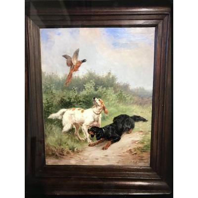 Tableau Gelibert Chien au Faisan Scène de chasse