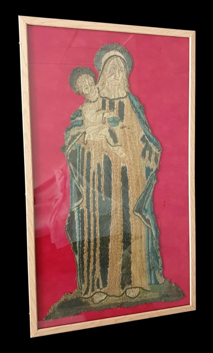 Paire d'orfrois encadrés sous verre XVII/XVIIIe siècle -photo-3