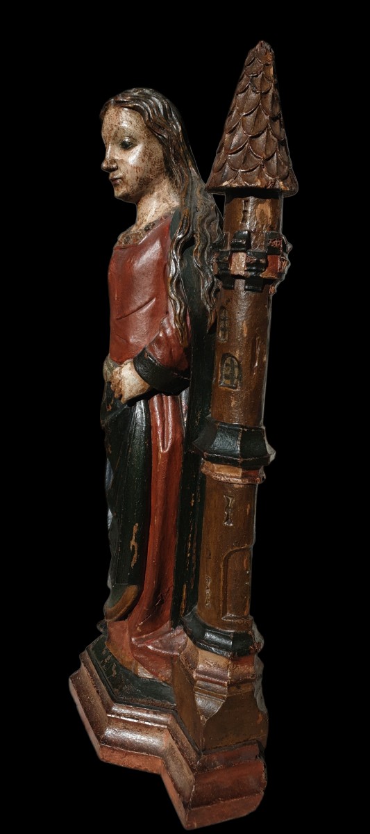 Saint Barbara , Polychrome Wood Circa 1500-photo-2
