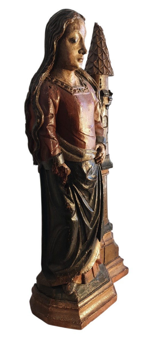 Saint Barbara , Polychrome Wood Circa 1500-photo-6