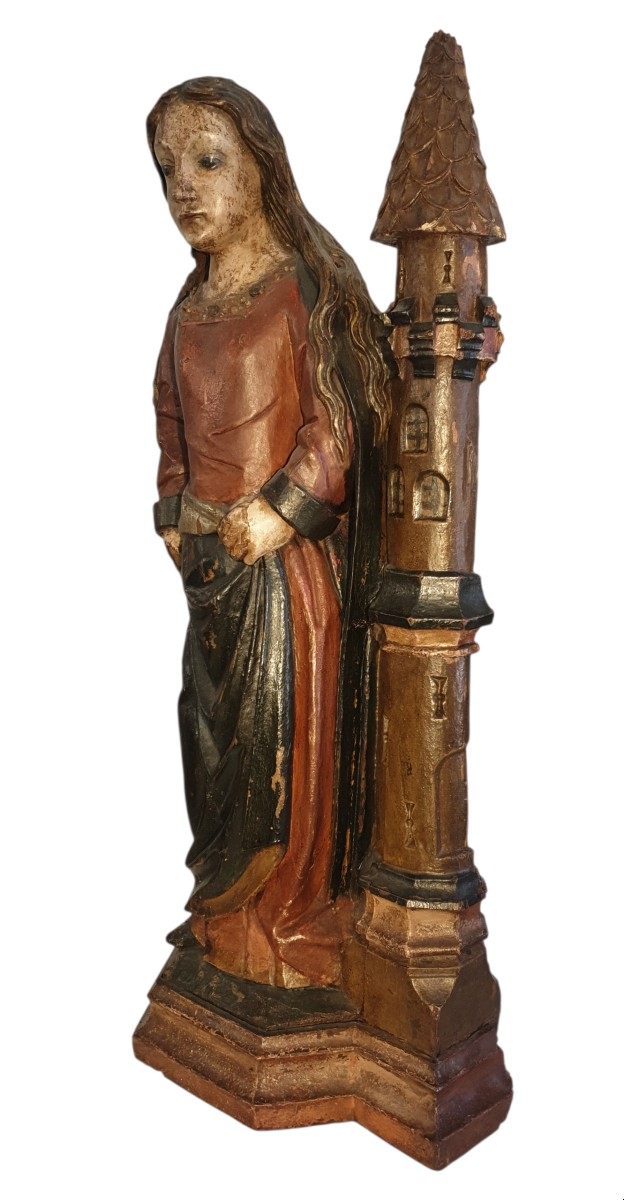 Saint Barbara , Polychrome Wood Circa 1500-photo-7