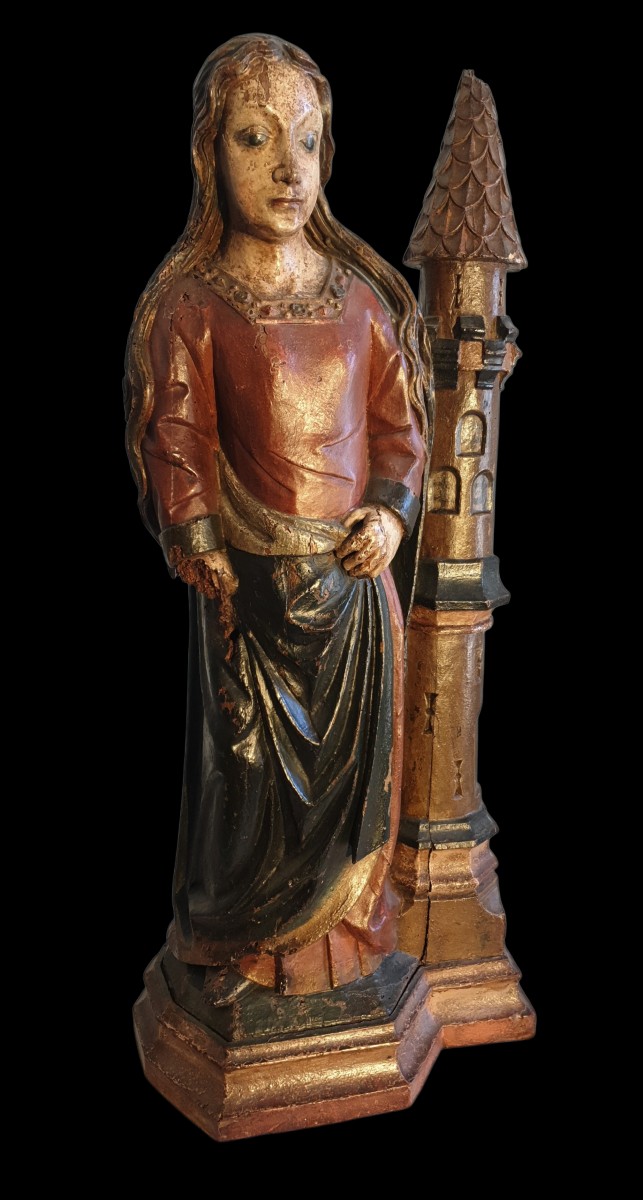 Saint Barbara , Polychrome Wood Circa 1500-photo-8