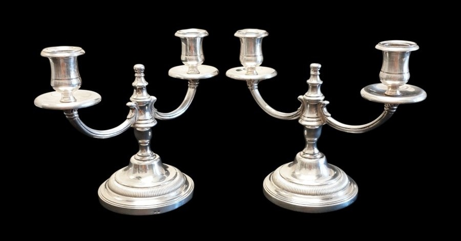 Pair Of Two-light Candlesticks, 20th Century -photo-4