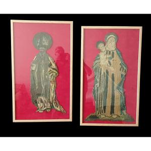 Pair Of Orphreys Framed Under Glass, 17th/18th Century 