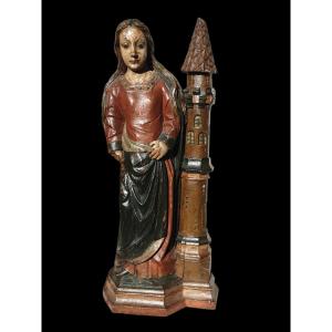 Saint Barbara , Polychrome Wood Circa 1500