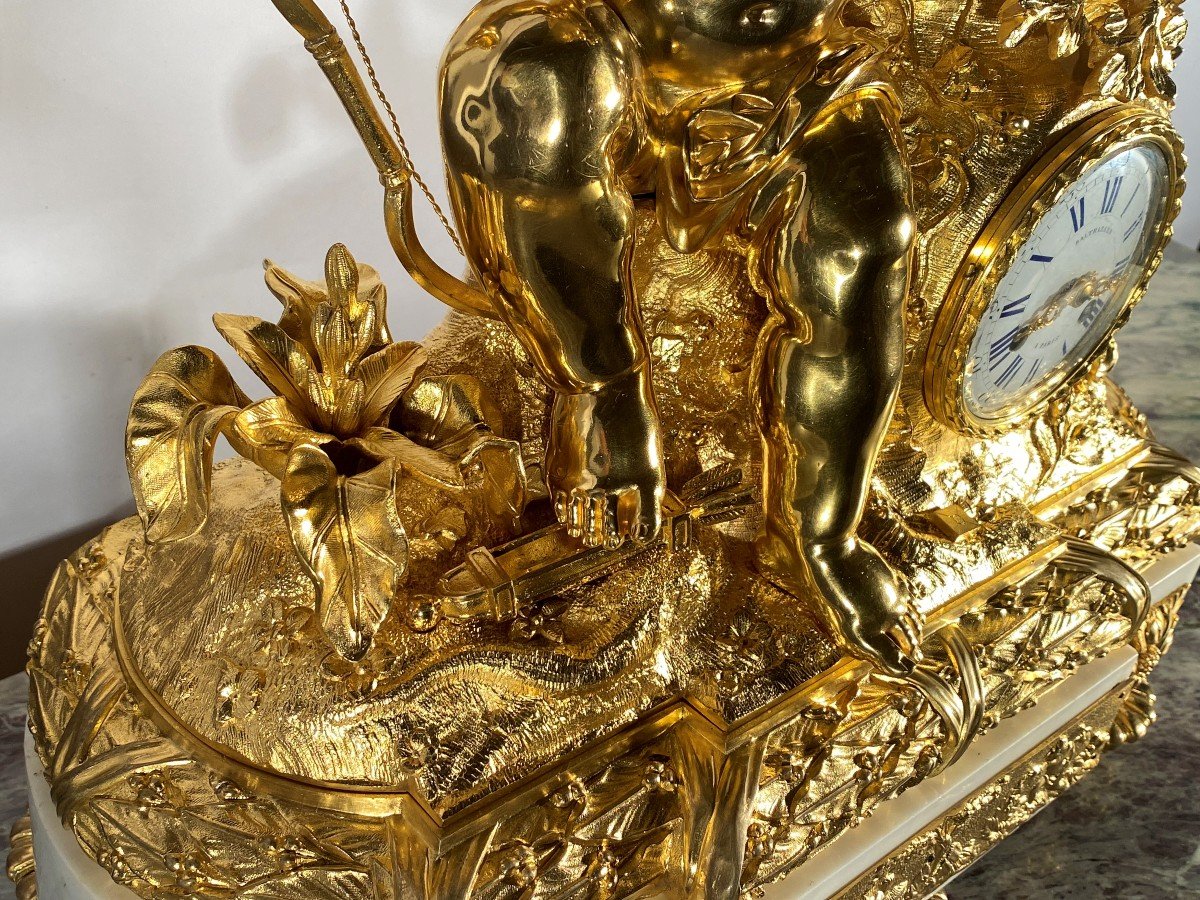 Important Napoleon III Trim In Gilt Bronze And White Marble With Cupid Decor-photo-7