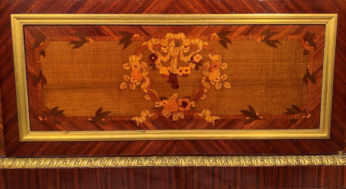 Vitrine Napoléon III En Marqueterie Et Bronzes Dorés De Style Louis XVI-photo-4