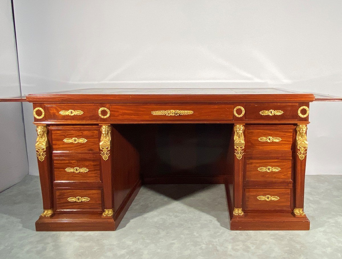 Large Flat Office All Faces In Mahogany And Its Empire Style Armchair