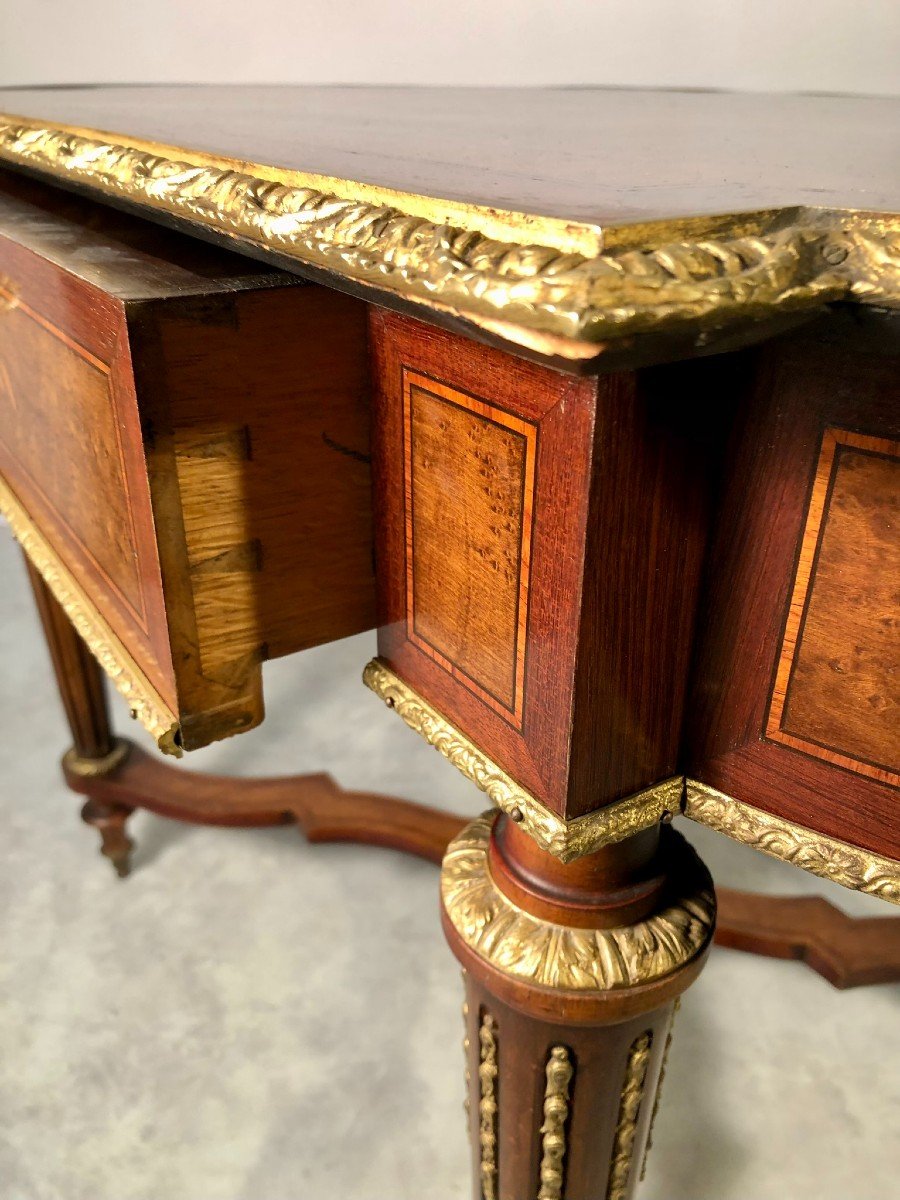 Large Table De Milieu Napoléon III  En Marqueterie Et Bronzes-photo-6