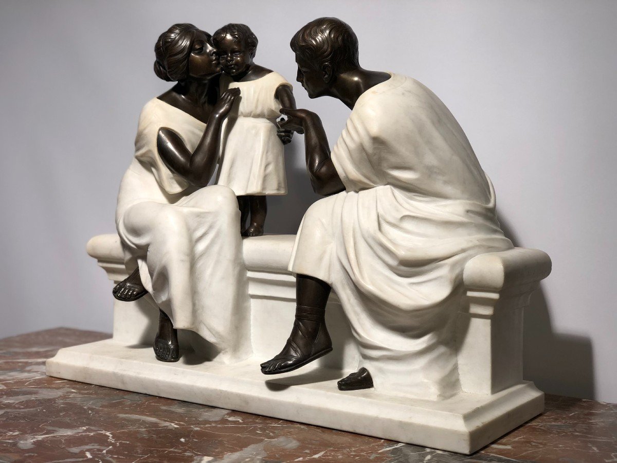 Group In White Marble And Patinated Bronze, Italy Early 20th Century.-photo-3