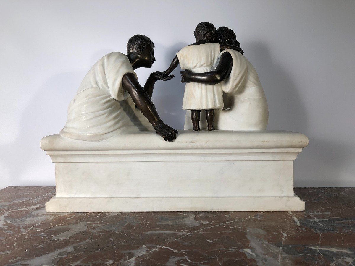 Group In White Marble And Patinated Bronze, Italy Early 20th Century.-photo-6