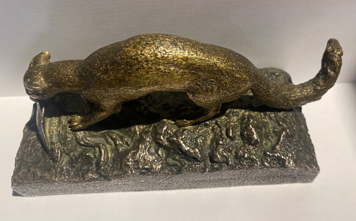 Bronze à deux patines  LA GENETTE D'EUROPE , Signé  FAUQUE,  Fin XIXème siècle.-photo-4