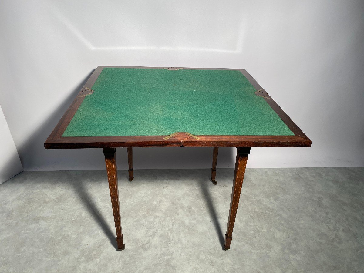 English Game Table Called 'handkerchief' With Inlaid Decor.-photo-4