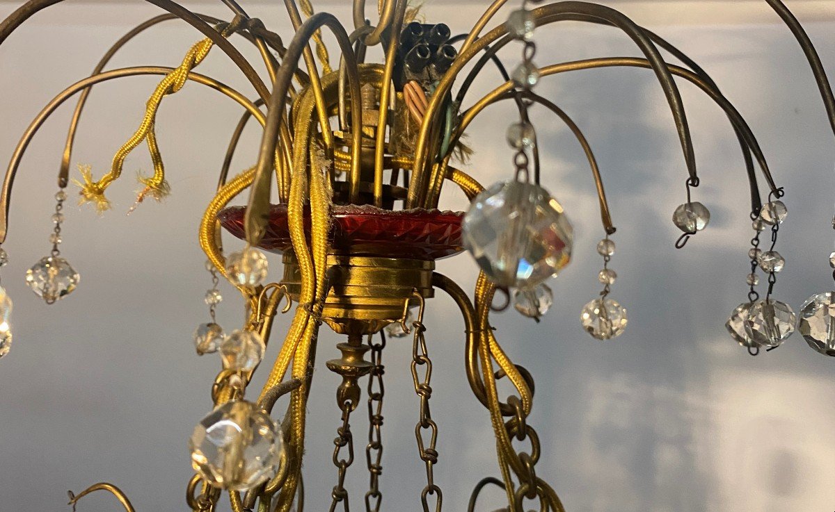 Rare Russian Chandelier In Gilt Bronze, Glass And Crystal, Late 18th Century-photo-3