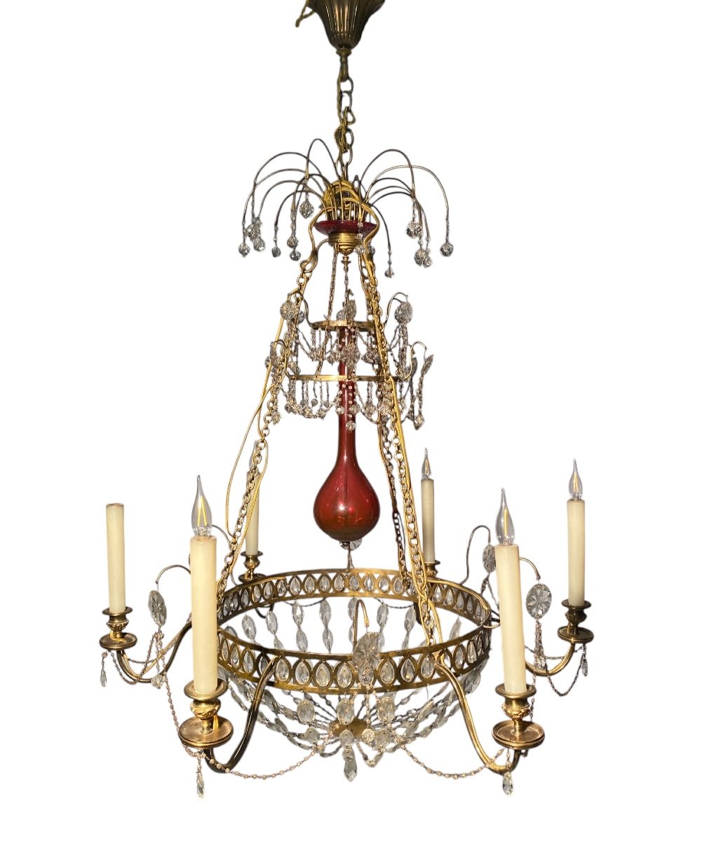 Rare Russian Chandelier In Gilt Bronze, Glass And Crystal, Late 18th Century-photo-4