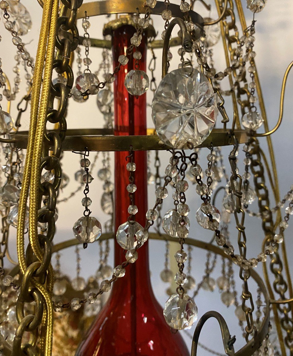 Rare Russian Chandelier In Gilt Bronze, Glass And Crystal, Late 18th Century-photo-5
