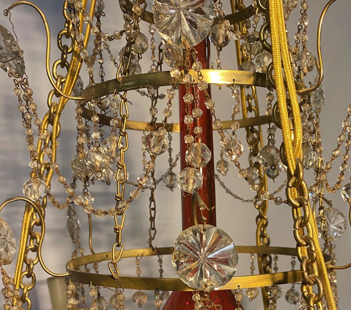 Rare Russian Chandelier In Gilt Bronze, Glass And Crystal, Late 18th Century-photo-7