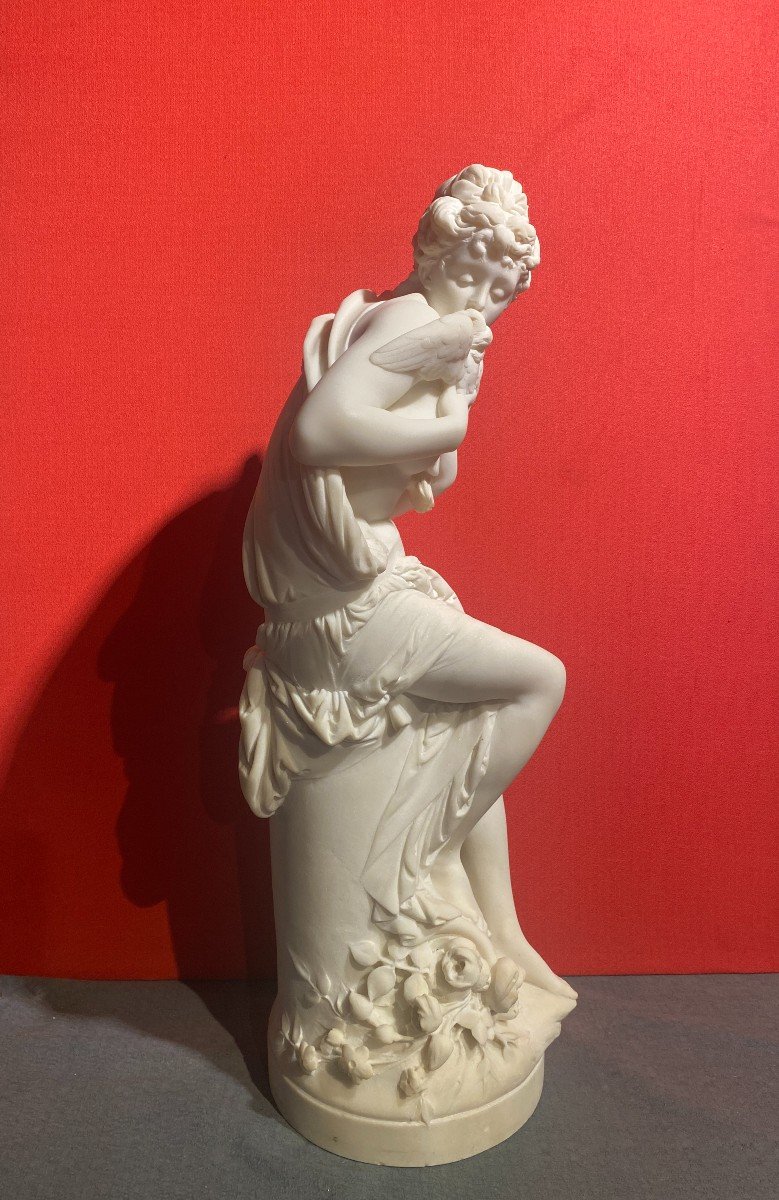 Carrara Marble Group "young Girl With Birds" By Carrier Belleuse-photo-1