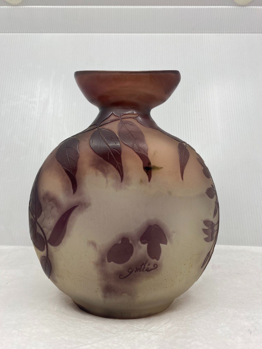 Gallé Gourd Vase With Wisteria Decor-photo-2