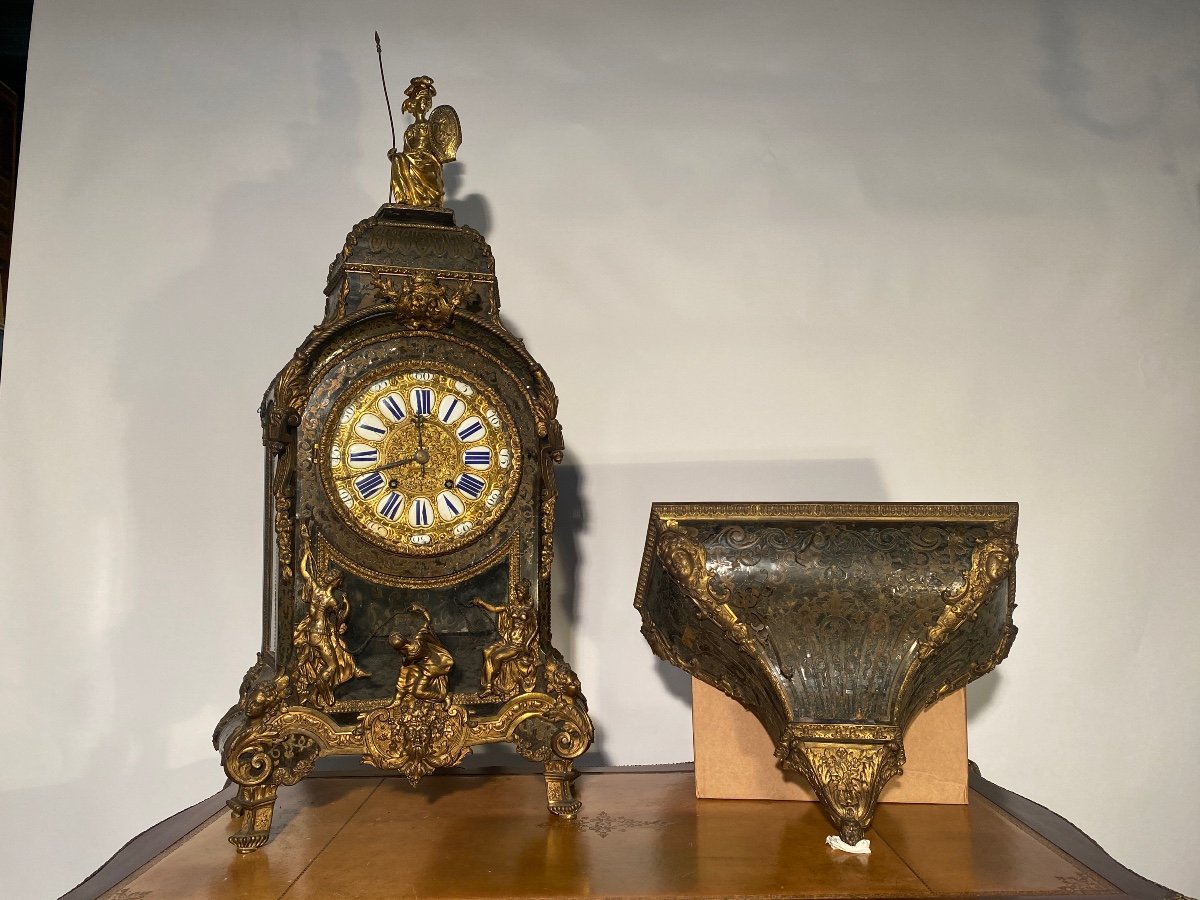 Monumental Cartel And Its Console In Boulle Marquetry, Decor Symbolizing The Flow Of Time-photo-4