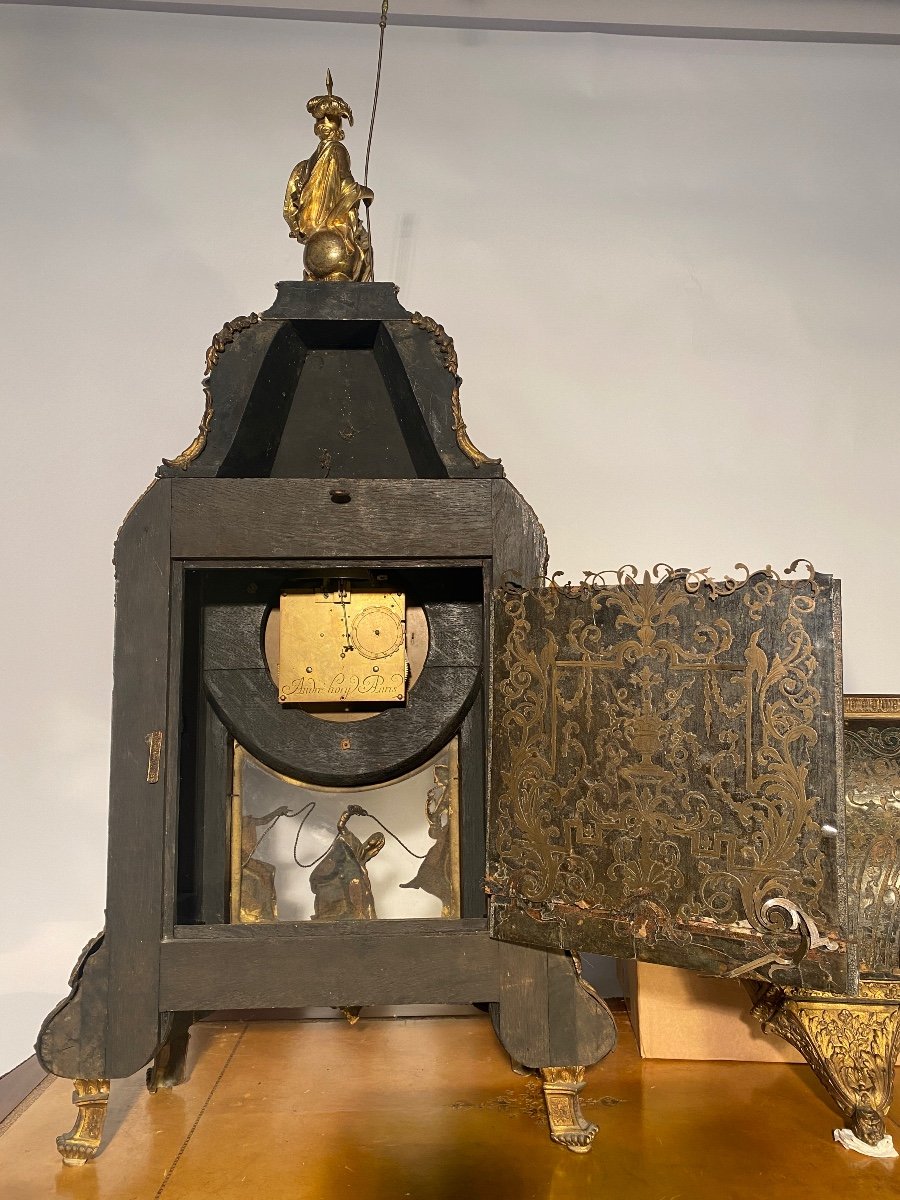 Monumental Cartel And Its Console In Boulle Marquetry, Decor Symbolizing The Flow Of Time-photo-1