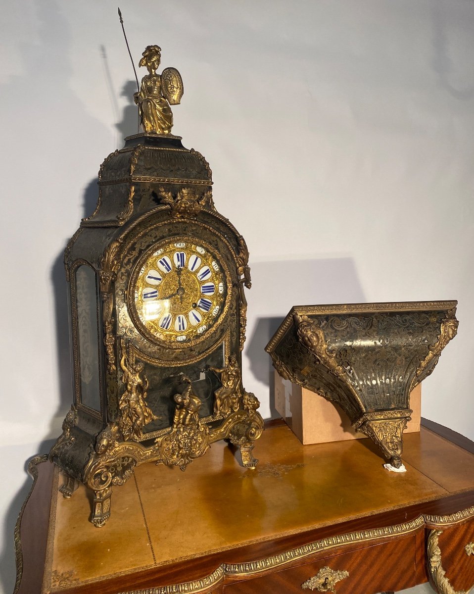 Monumental Cartel And Its Console In Boulle Marquetry, Decor Symbolizing The Flow Of Time
