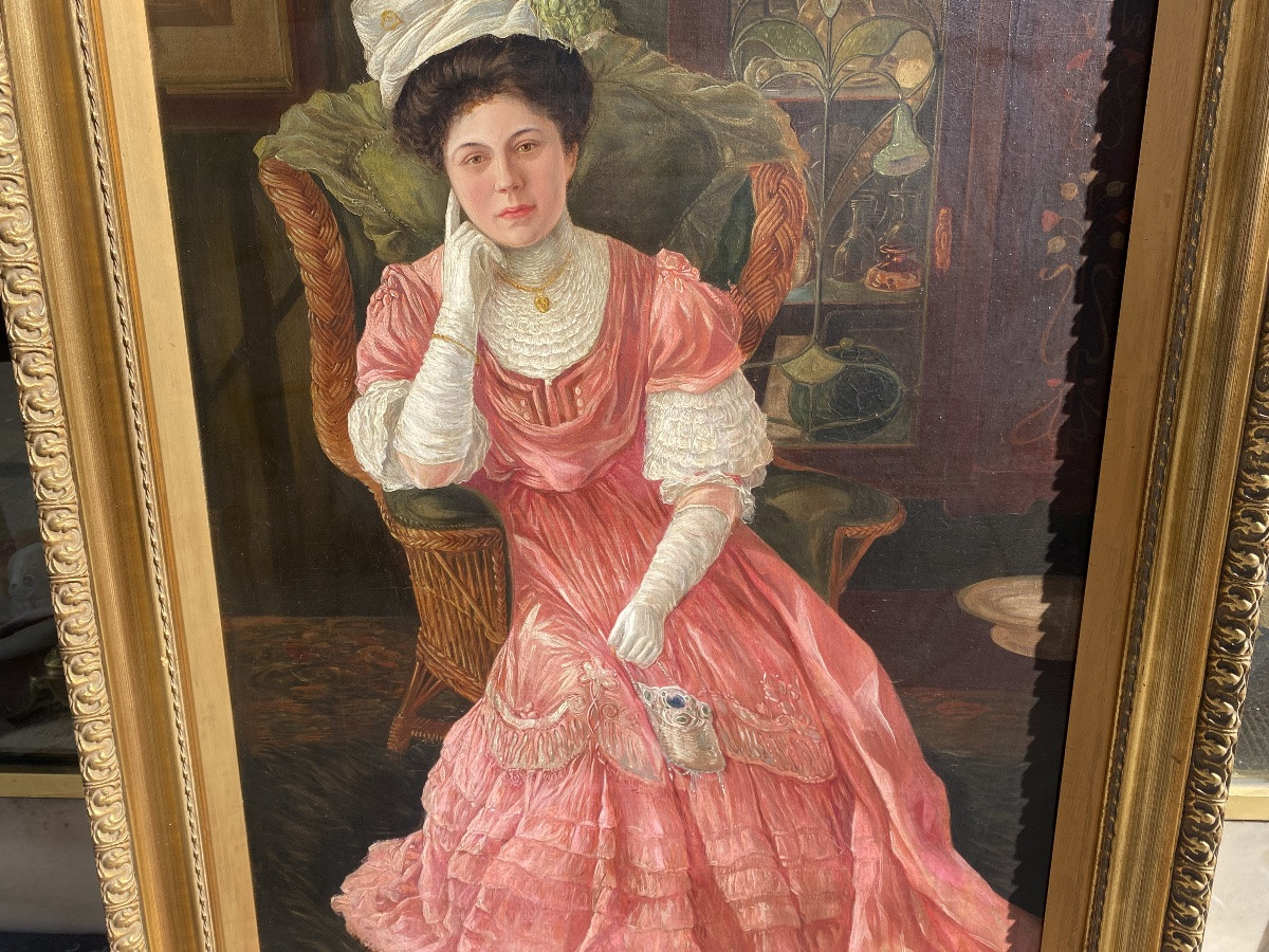 Grand Tableau Portrait D’une Dame En Pied-photo-4