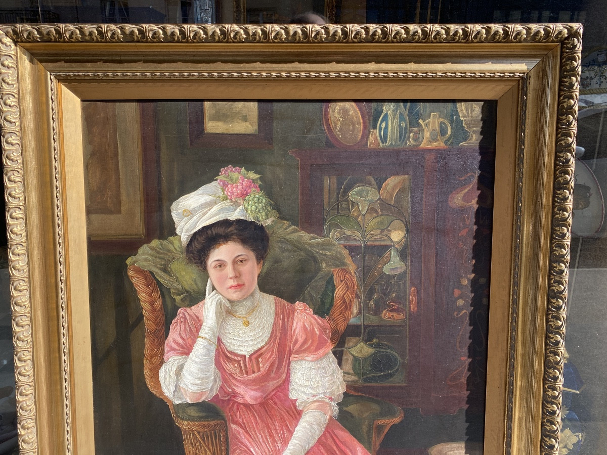 Grand Tableau Portrait D’une Dame En Pied-photo-1