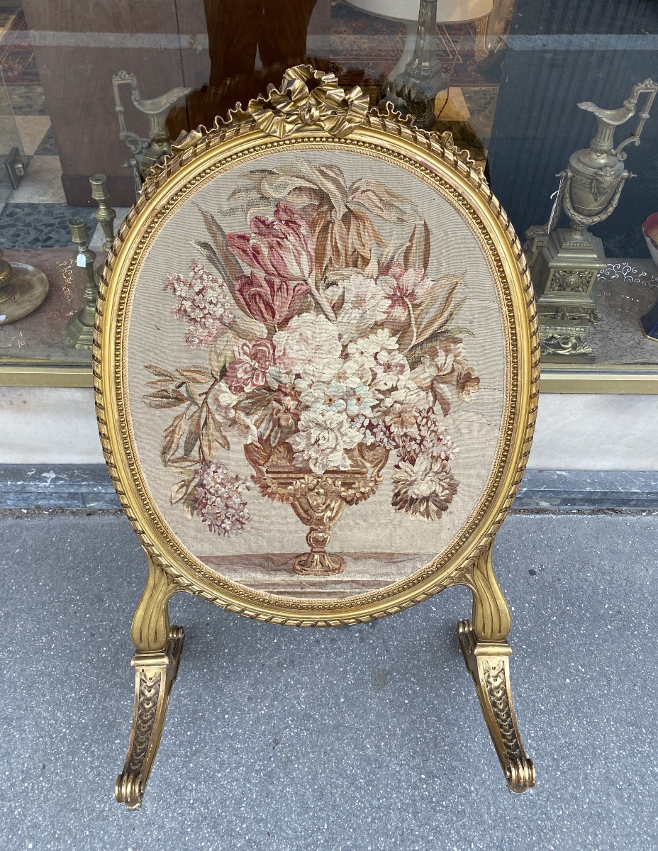 Golden Wood Screen And Napoleon III Floral Tapestry