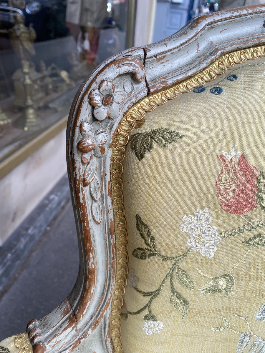 Paire de fauteuils en bois laqué de style Louis XV-photo-1