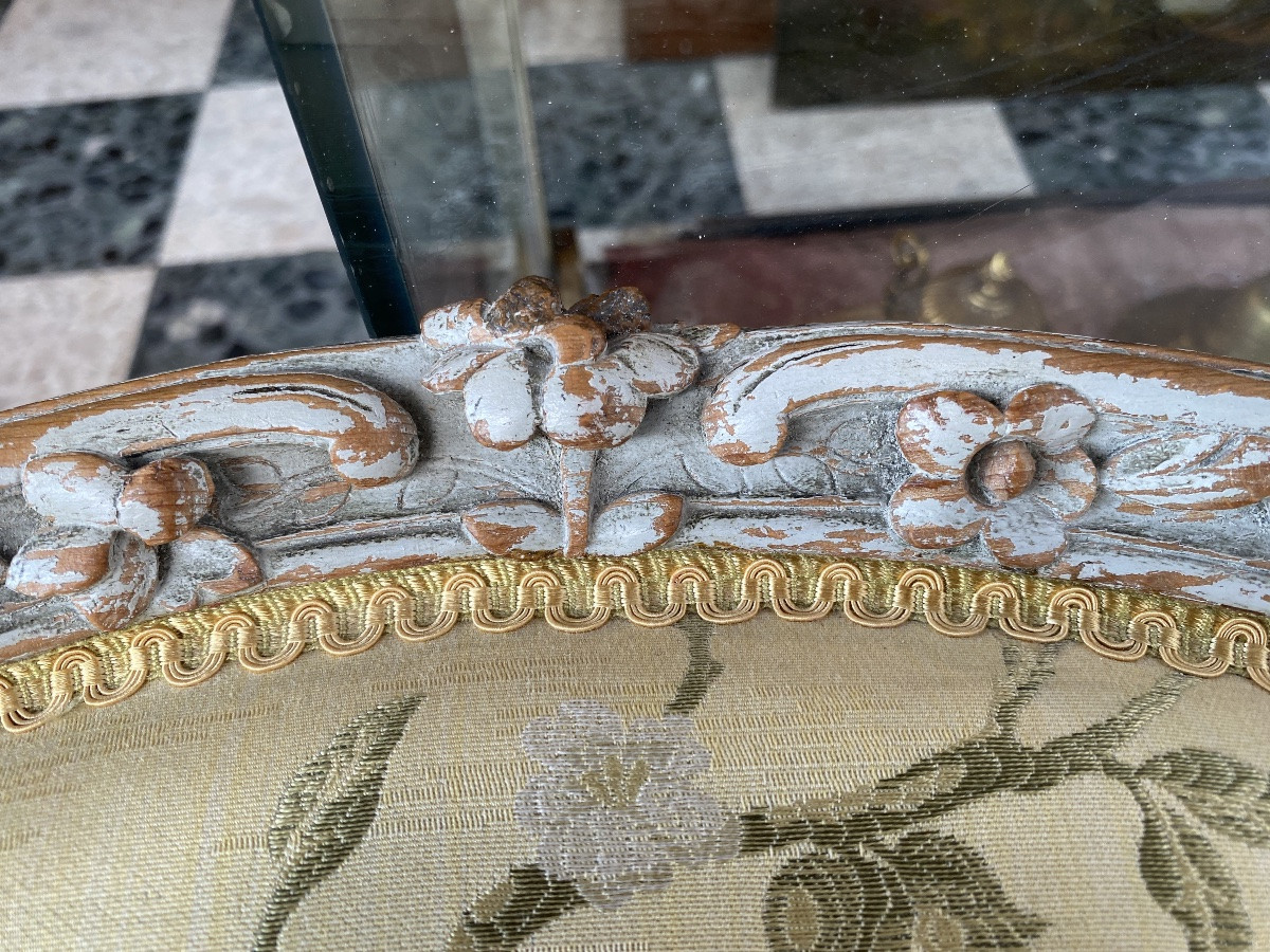 Paire de fauteuils en bois laqué de style Louis XV-photo-2