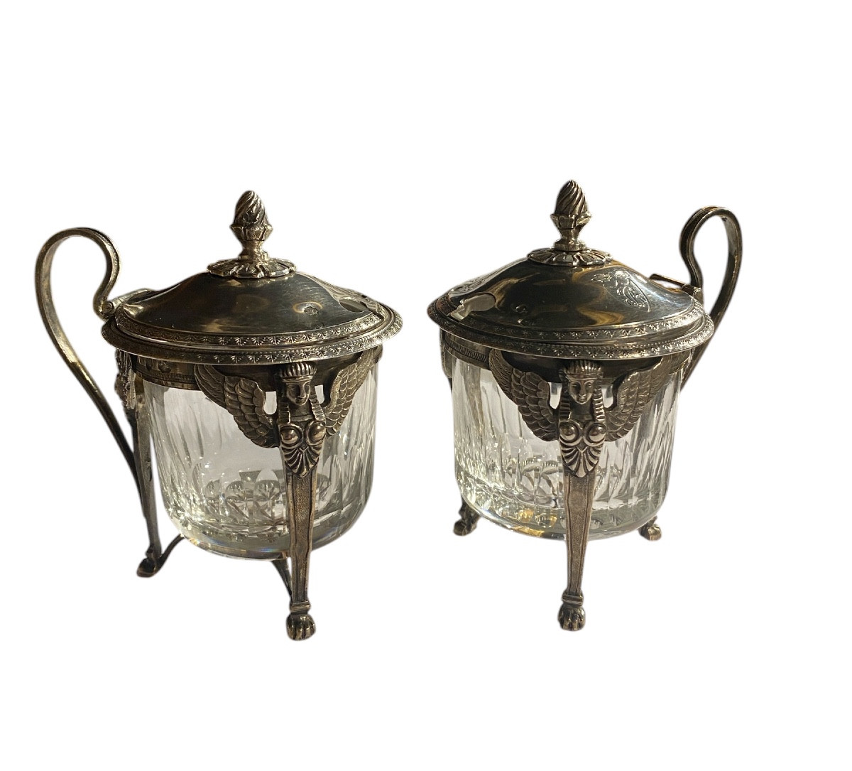 Pair Of Silver Mustard Pots, 1st Rooster