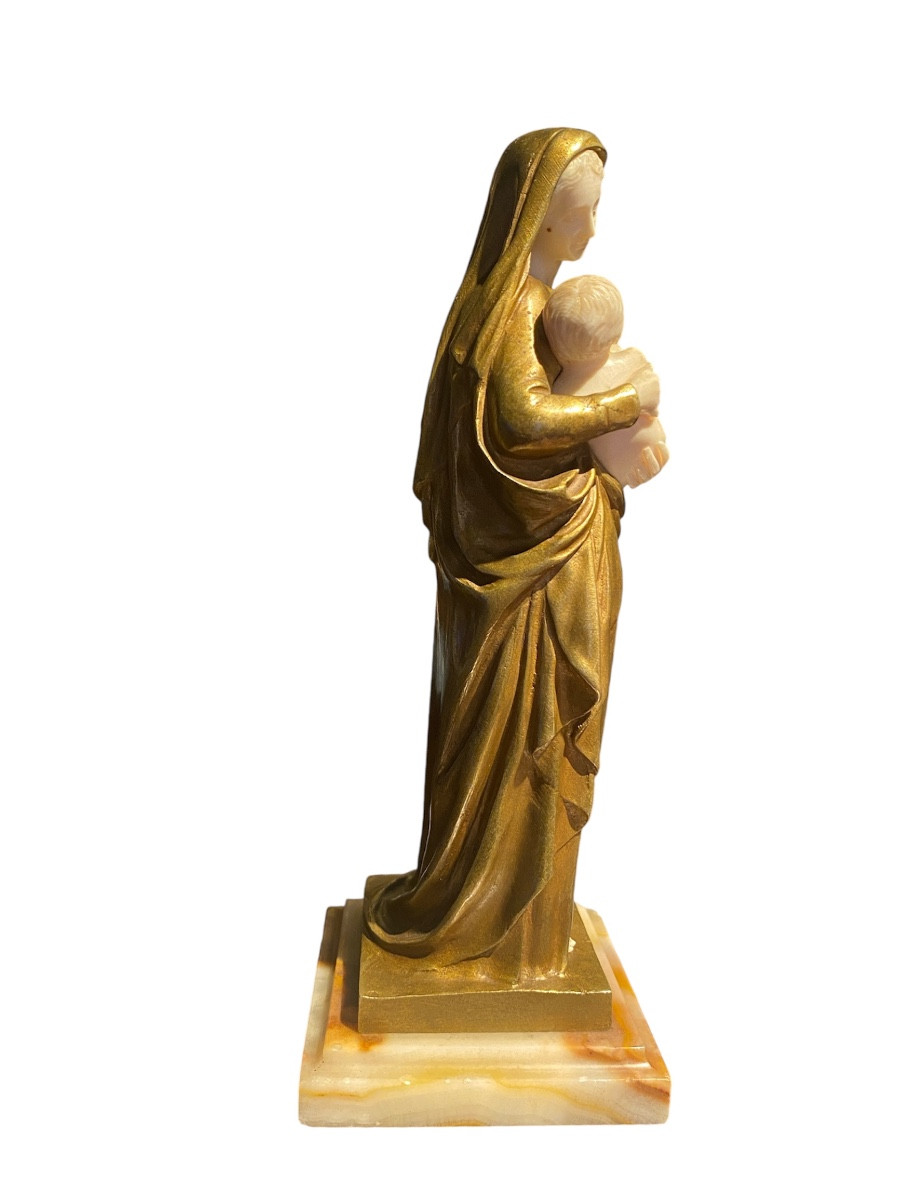Vierge à l’enfant en bronze  chryséléphantin signé MORICE-photo-2