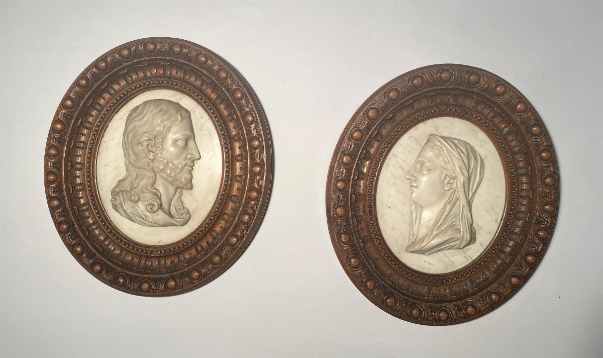 Pair Of White Marble Medallions