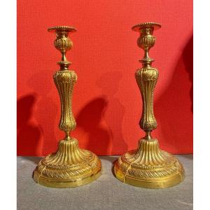 Paire De Bougeoirs En Bronze Doré Napoleon III 