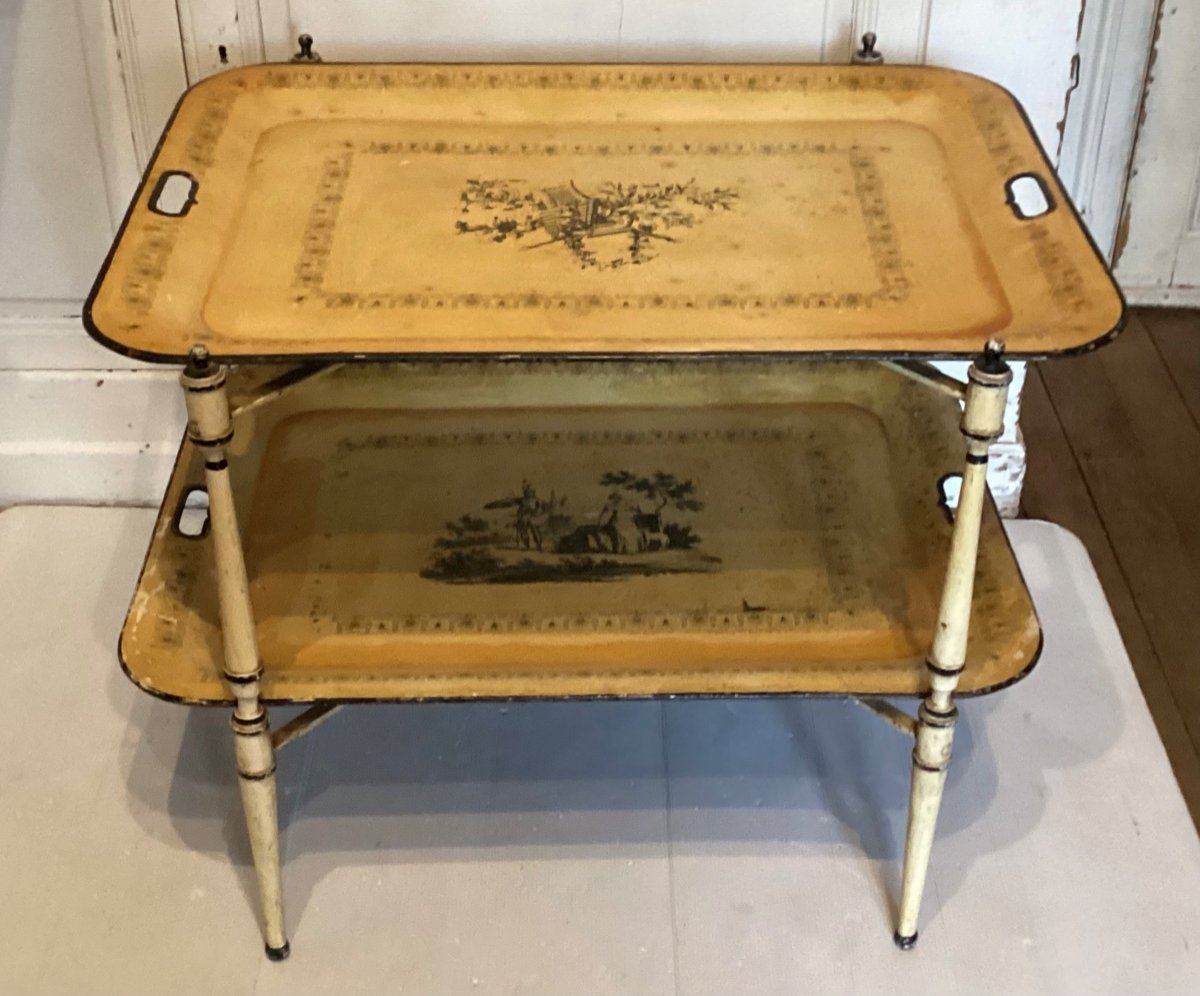 Lacquered Iron Table With Two Trays-photo-2