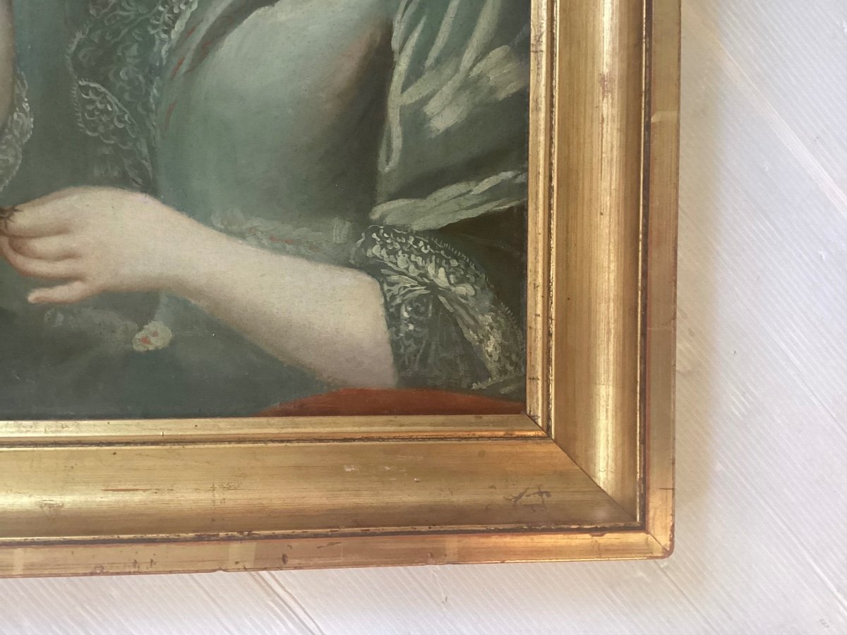 Peinture 18 ème Femme à L’oiseau -photo-1