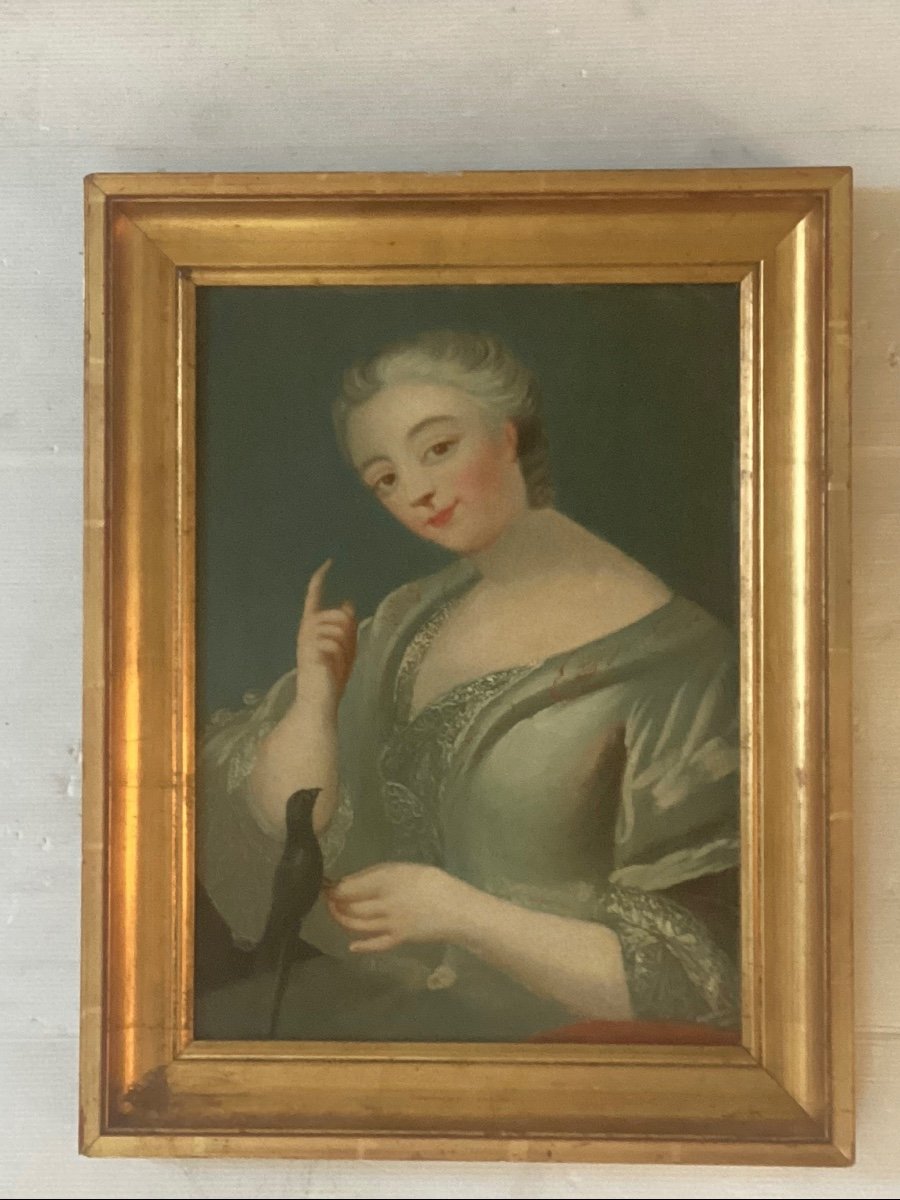Peinture 18 ème Femme à L’oiseau 