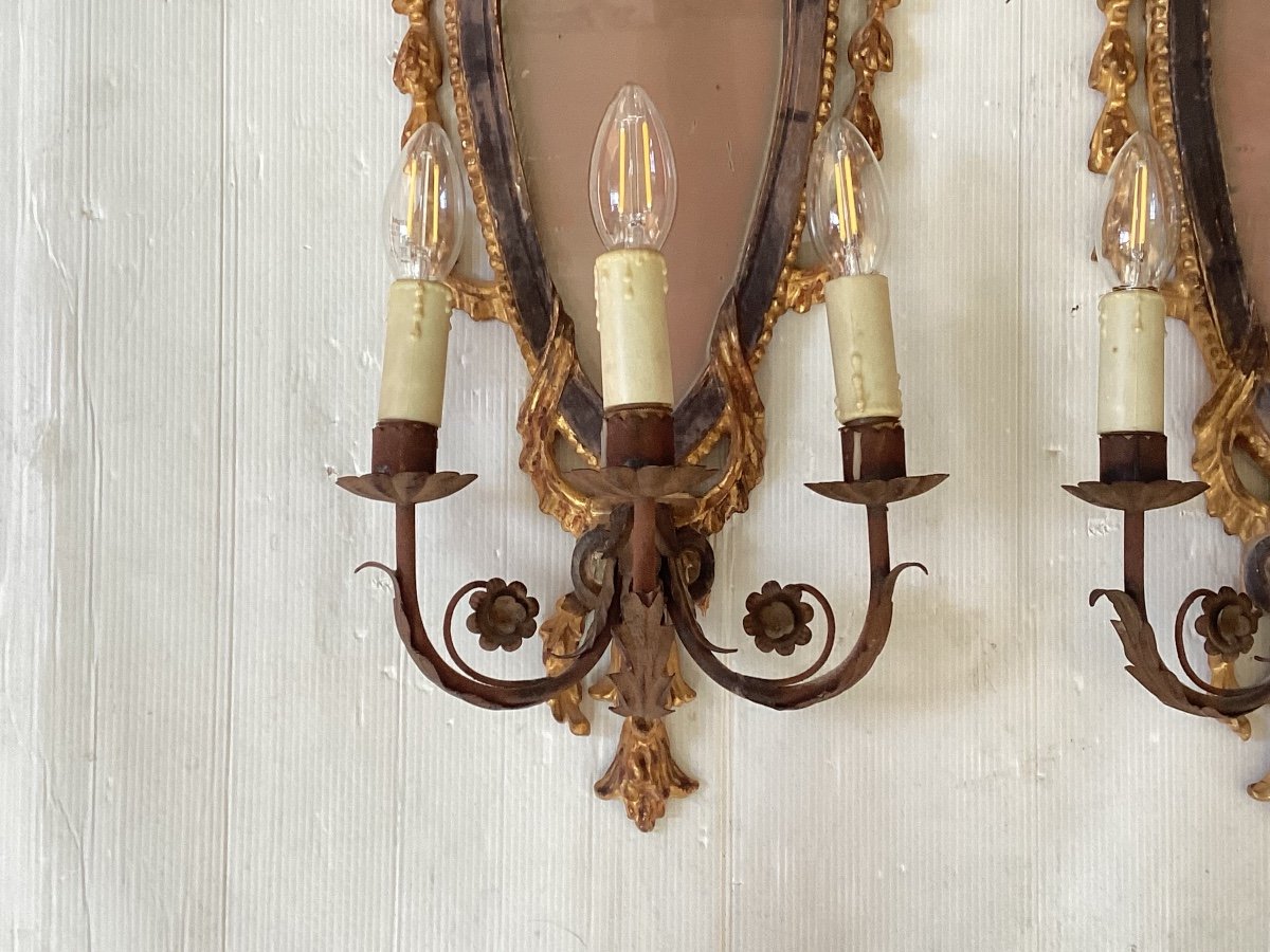 Pair Of Directoire Carved Wood Sconces-photo-4