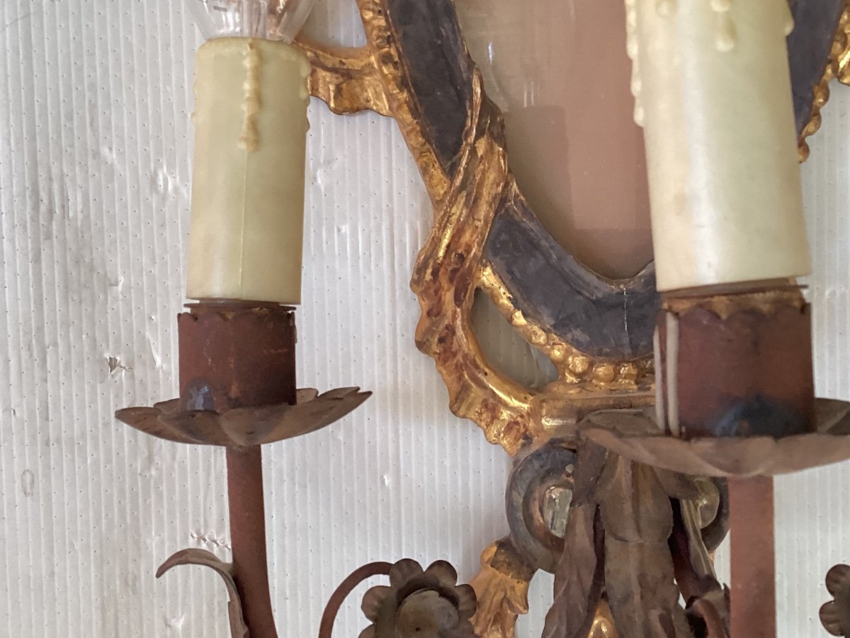 Pair Of Directoire Carved Wood Sconces-photo-2