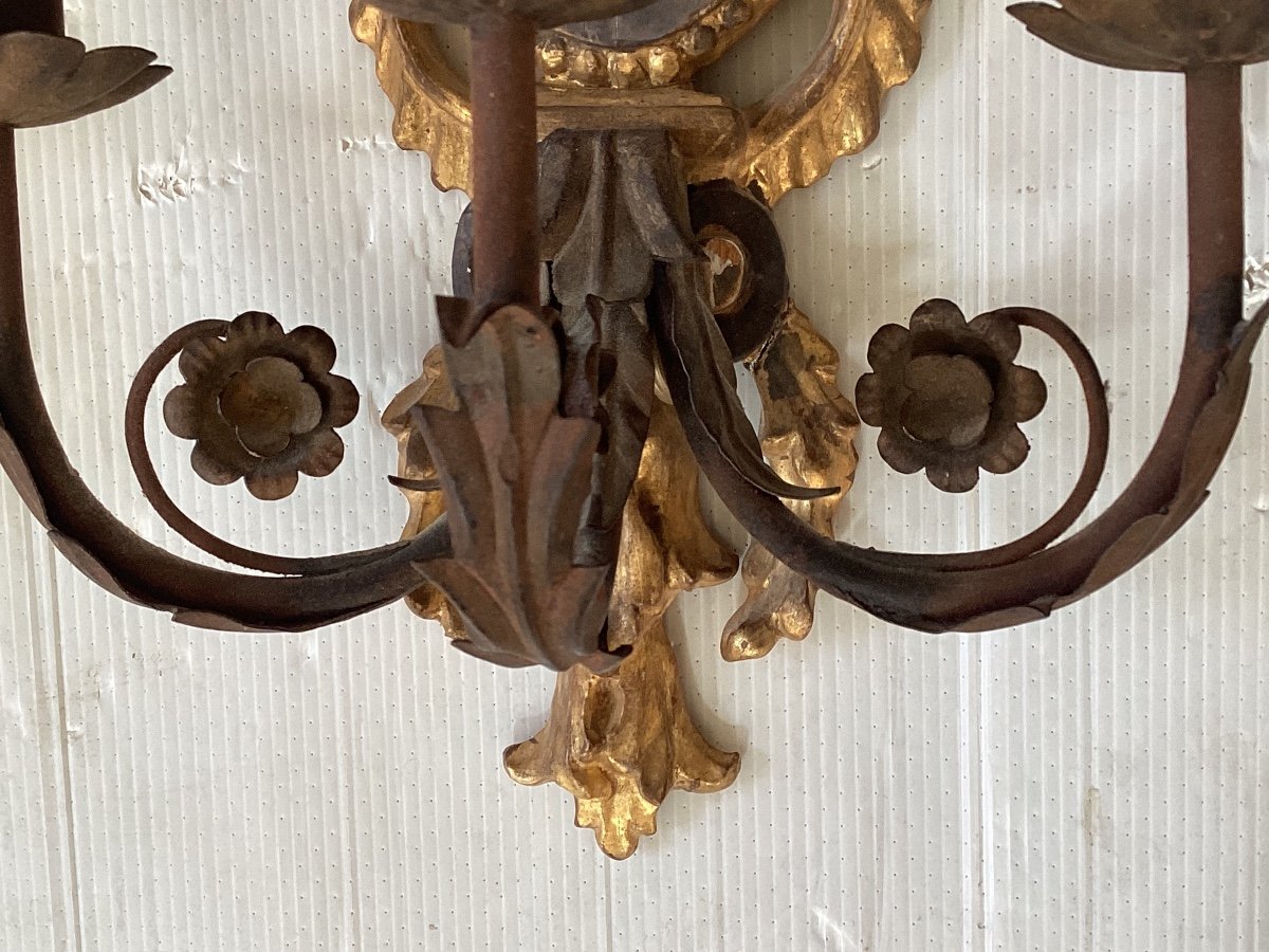 Pair Of Directoire Carved Wood Sconces-photo-5